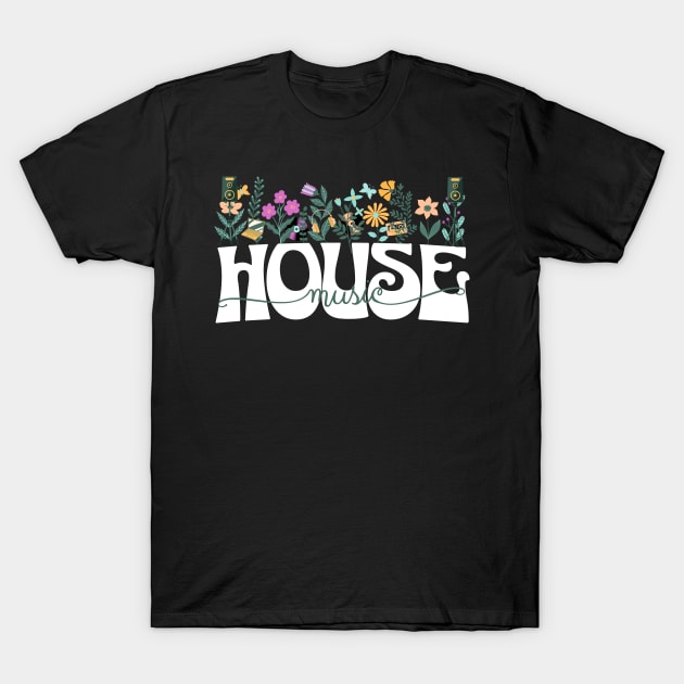 HOUSE MUSIC  - Beats In Bloom (white/green/purple) T-Shirt by DISCOTHREADZ 